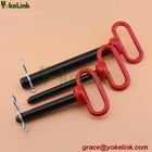 Red handle hitch pin for boats, campers, trailers, equipment and other valuable assets
