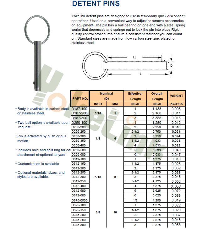 Stainless steel ball lock pin carbon steel quick release pins
