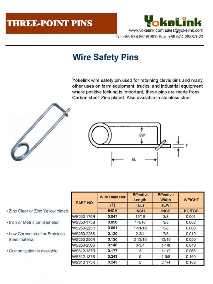 Stainless steel Spring Wire Coiled Tension Safety Pin, Diaper Pin Zinc